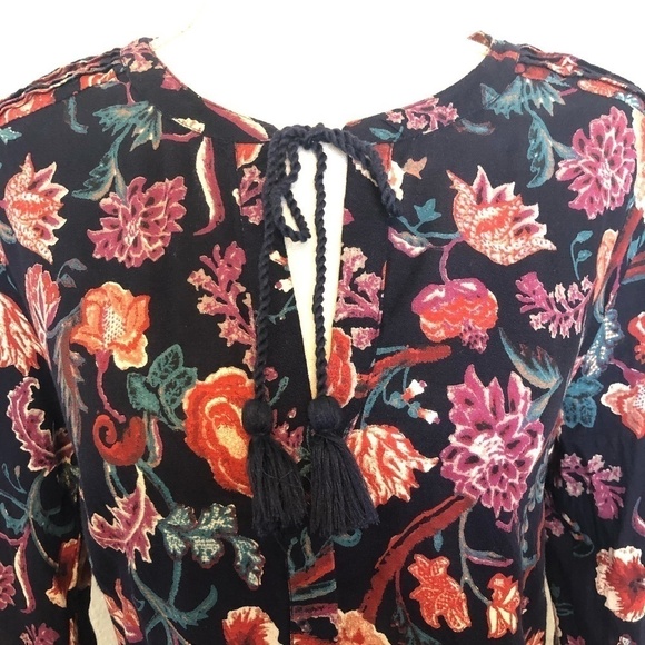 LUCKY BRAND Blouse Women's Size Medium Blue Pink Floral V-Neck Long Sleeve Top - Picture 9 of 13